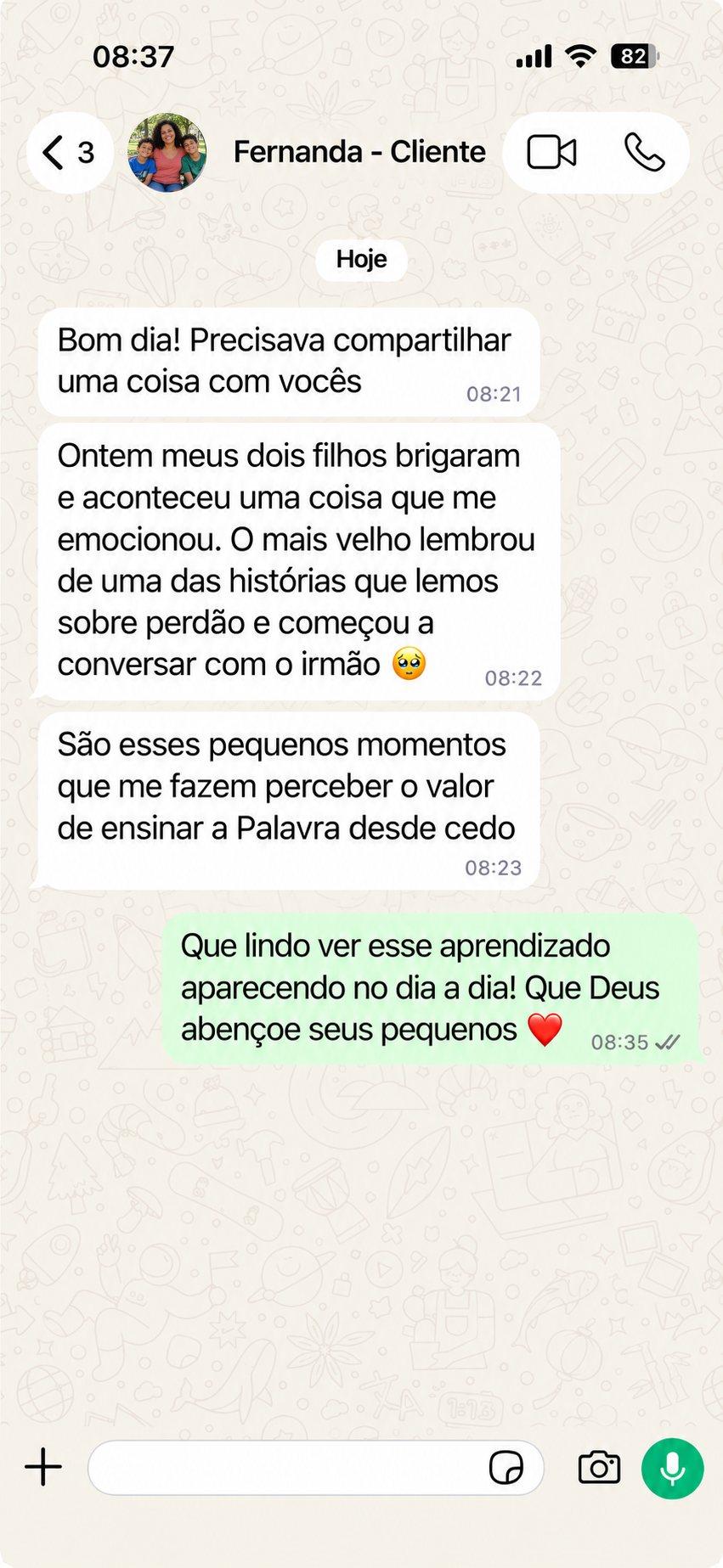 Mãe conta que o filho lembrou de uma história sobre perdão e conversou com o irmão após uma briga.
